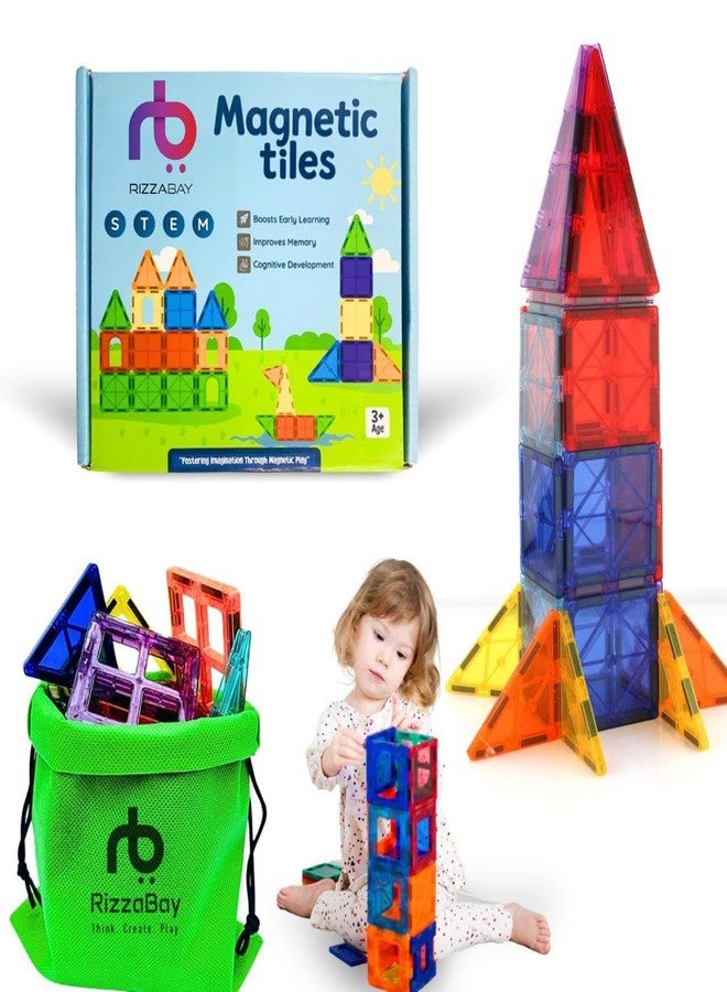 RIZZABAY Magnetic Tiles for Kids (32 Pcs) Magnetic Building Blocks for Kids Age 3+Years, Constructing & Learning Builder Educational Magnetic Blocks Toys Gift for Boys & Girls - Image 1
